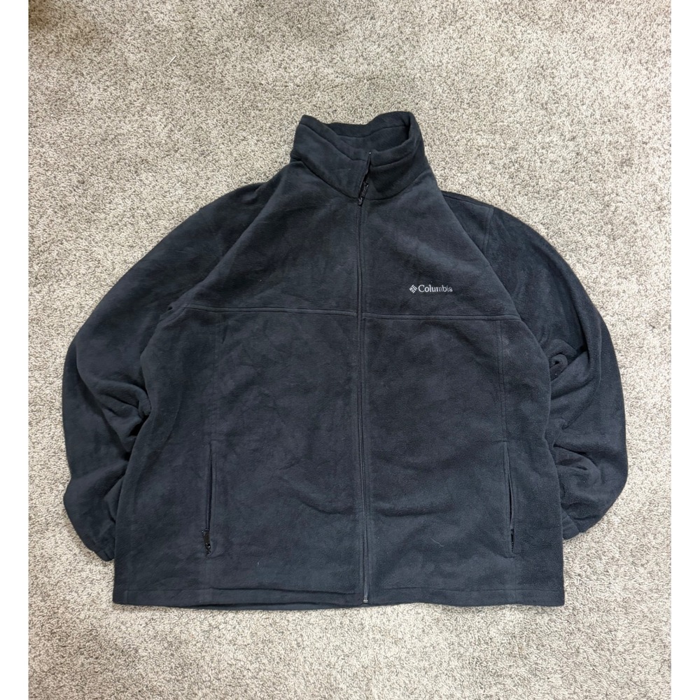 Columbia Mens Full Zip Fleece Jacket Black Mock Neck Pockets Size XL